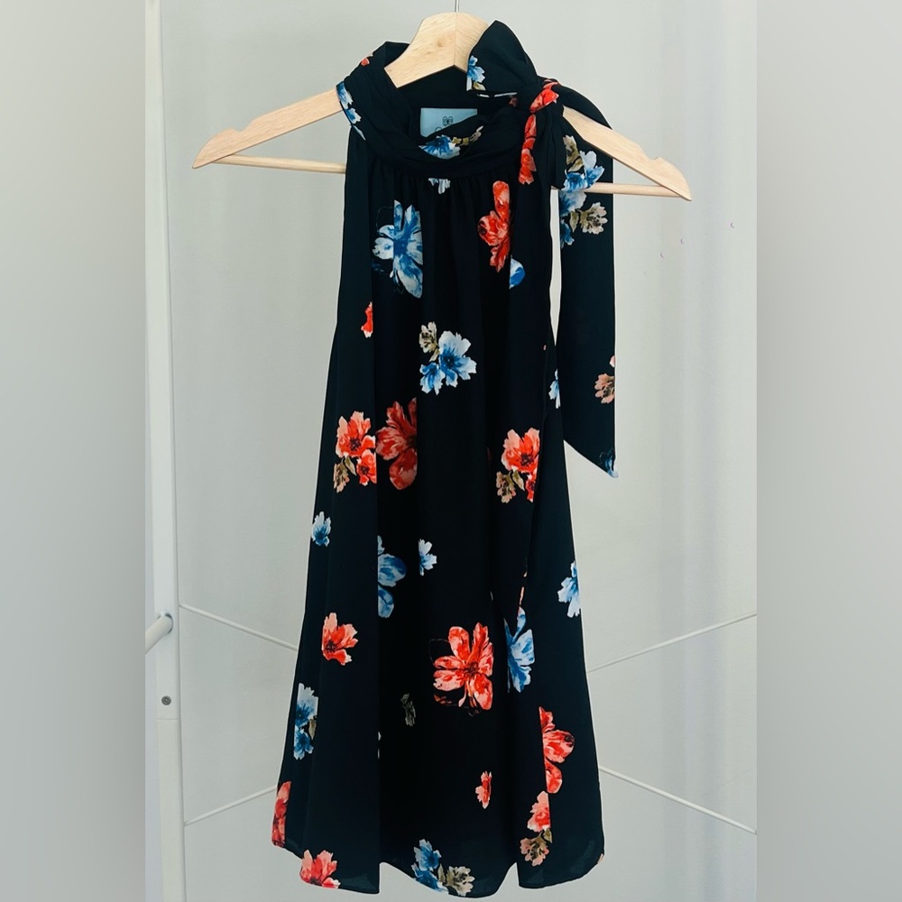 CeCe Black Blouse Floral Print